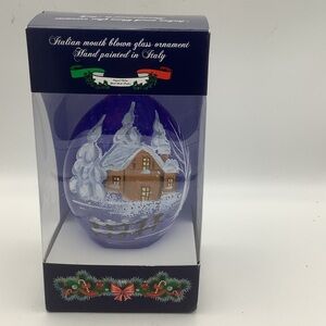 Hand-Painted Italian Glass Egg Shaped Christmas Ornament